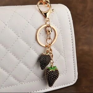 BLACK STRAWBERRY BAG CHARM and KEYCHAIN